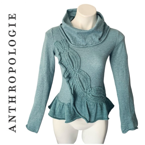 Anthropologie Cashmere Blend Ruffle Knit Sweater
